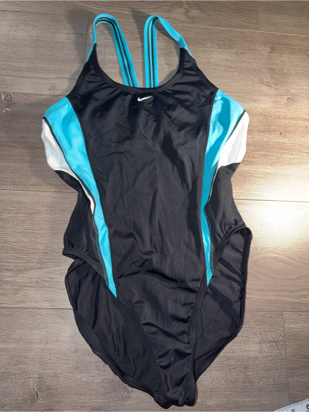 Nike Black One-Piece Swimsuit with Turquoise and White Accents